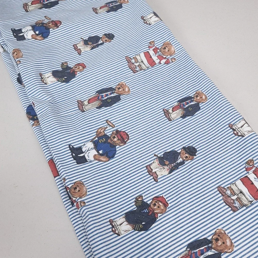 Ralph Lauren Polo Bear Pillowcase Flat Sheet 2 Piece Set Twin Blue Striped Rugby